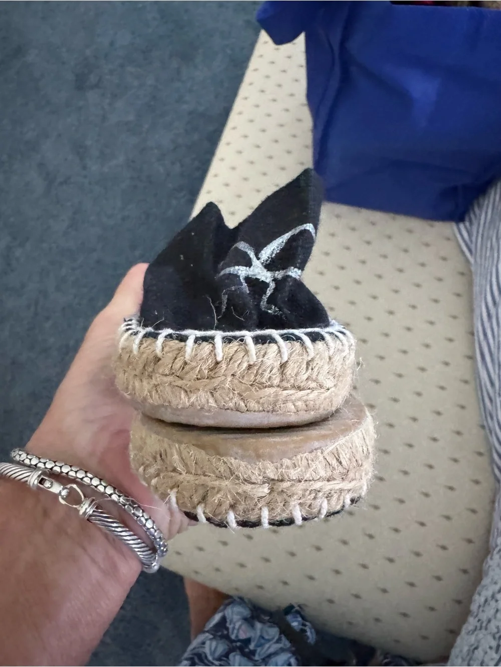 Black Slip-On Espadrilles with Silver Clover Motif made in Spain